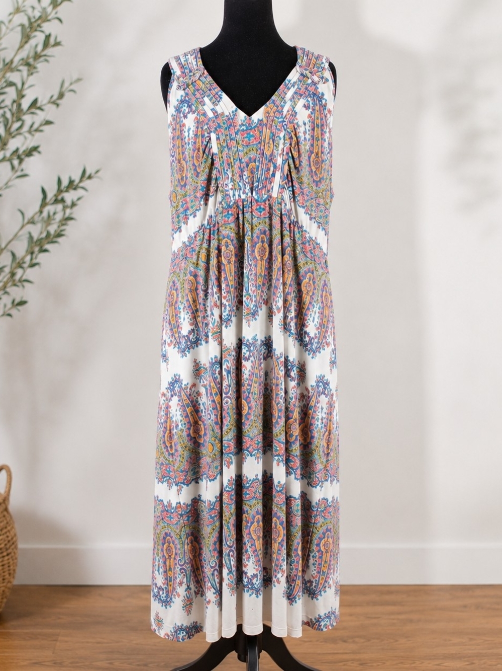 Live and Let Live Paisley Boho Dress XXL Embellished Sleeveless Stretch Midi